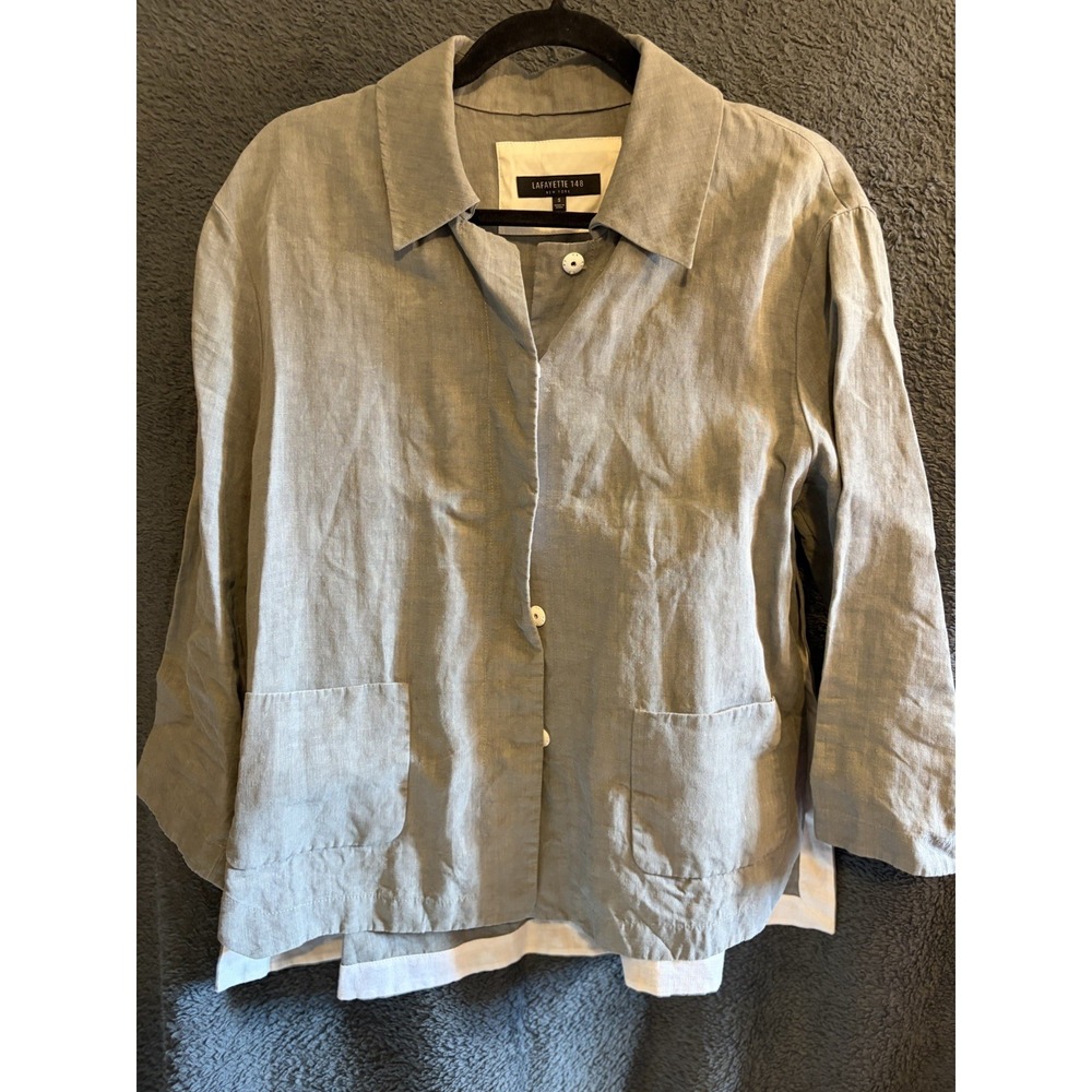 lafayette 148 Light Gray 100% Linen Blazer Size Small NWT Snap Front
